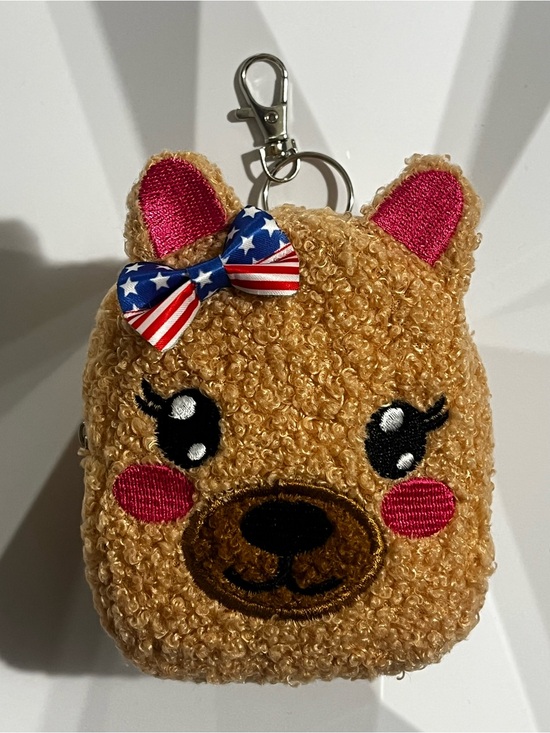 Hand Crafted Handbags - Hand Crafted Plush Bear Keychain Coin Purse - Tan with Pink Accents Bag Charm
